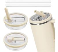 Druuzyl 2 Piezas Tapas de Repuesto para Stanley Cup 40oz - Beige, Compatible con Quencher H2.0 FlowState, Antipolvo y Antifugas, Incluye 2 Pajitas, Cubierta Reutilizable para Tumbler