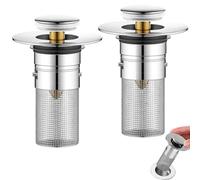Druuzyl 2 Piezas Tapon Lavabo Universal 34-40mm Tapón de Lavabo Universal Pop Up, Lavabo Baño en Acero Inoxidable Tapón Colador, Tapón Colador con Colador de Pelo para Bañera, Cocina
