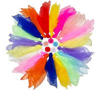 Druuzyl 24 pañuelos Malabares 60x60cm - Set 12 Colores Vibrantes - Tela Chiffon Ultraligera para niños - Ideal espectáculos, Danza y Terapia sensorial