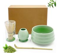 Druuzyl 4 piezas cuenco de cerámica matcha, cuenco matcha, batidor matcha, espátula y escobillero matcha para la ceremonia del té.