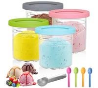 Druuzyl 4 Piezas Recipiente de Helado para Creami, Recambio para Pintas para Ninja Creami con Tapa y Cuchara de Aluminio para Ninja Creami Ice Cream Maker NC300 NC301 NC299AMZ Serie