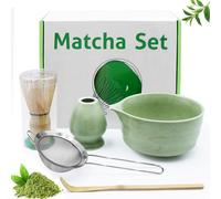 Druuzyl 5 piezas cuenco de cerámica matcha, cuenco matcha, batidor matcha, espátula y escobillero matcha,Colador para la ceremonia del té