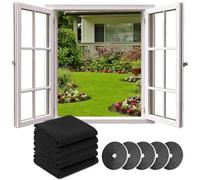 Druuzyl 5 Piezas Mosquitera para Ventana Autoadhesiva (1.3x1.5m) - Malla Negra Alta Densidad con 5 Rollos Cinta, Ajustable sin Taladrar, Reutilizable para Todo Tipo de Ventanas