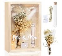 Druuzyl Caja Regalo Boda de Madera Set Juego de Regalo de Dinero de Boda, Caja para Regalar Dinero para Recién Casados Incluye Flores Secas Caja de Madera Tubo de Ensayo Cadenas de Luces