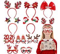 Druuzyl Diadema de Navidad 10 Piezas con Gafas Festivas - Cuernos de Reno y Gorro de Santa, Tocado Navideño para Niños y Adultos, Accesorios para Fiestas, Árbol de Navidad y Fotos