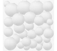 Druuzyl Farolillos de Papel 30Piezas Linternas de Papel Blanco Colgantes Linterna de Papel Redonda 10,15, 20, 25, 30 cm (6 piezas de cada tamaño) Farolillos DIY para Jardín Exterior Fiesta Bod