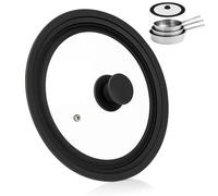 Druuzyl Tapa Universal Negra, Tapa de Cristal Resistente al Calor con Borde de Silicona y Orificio para Vapor, Apto para Ollas y Sartenes de 24/26/28 cm, Utensilios de Cocina Tapadera Universal