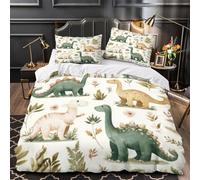 DRVASMXCP Arte Infantil de Dinosaurios Funda de Edredón Suave Diseño 3D 3 Piezas Cremallera Oculta con Fundas de Almohada Lavables Acuarela Vintage Funda Edredon for niños y niñas Single（140x200cm）
