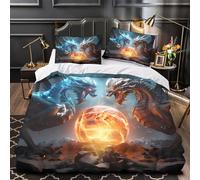 DRVASMXCP Batalla de Dragones Funda de Edredón Diseño 3D Juego de 3 Piezas Suave Cierre de Incluye Fundas de Almohada Criaturas míticas de fantasía Funda Edredon for Ancianos Single（140x200cm）