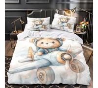 DRVASMXCP Caras de Osos Lindos Funda de Edredón Juego de 3 Piezas Diseño 3D Incluye Fundas de Almohada Lavables Patrón de Fresa de Dibujos Animados Funda Edredon for Adultos Double（200x200cm）