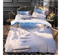 DRVASMXCP Castillo de Invierno Funda de Edredón 3 Piezas Diseño 3D Cierre de con Fundas de Almohada Antialérgica Escena de Cuento de Hadas de fantasía Funda Edredon for Familia King（220x240cm）