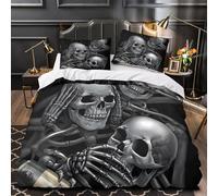 DRVASMXCP Diseño de Calavera Funda de Edredón Juego de 3 Piezas Estampado 3D Cremallera Oculta Incluye Fundas de Almohada Antialérgica gótico Oscuro Funda Edredon for Adolescentes Single（135x200cm）
