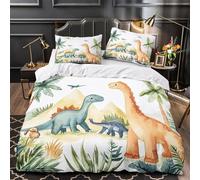 DRVASMXCP Familia de Dinosaurios Funda de Edredón Juego de 3 Piezas Suave Estampado 3D Incluye Fundas de Almohada Antialérgica Dibujos Animados de Acuarela Funda Edredon for niña Single（140x200cm）