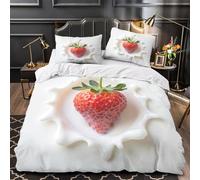 DRVASMXCP Fresa Fresca Funda de Edredón Microfibra Suave 3 Piezas Estampado 3D Cremallera Oculta con Fundas de Almohada Suave Comida Natural Funda Edredon for niños y niñas Single（140x200cm）