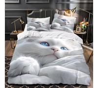 DRVASMXCP Gato Blanco Funda de Edredón 3 Piezas Microfibra Suave Diseño 3D Cremallera Oculta con Fundas de Almohada Suave Ilustración de Animal Lindo_1 Funda Edredon for Familia Single（135x200cm）