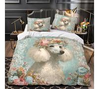 DRVASMXCP Ilustración de Perro caniche Funda de Edredón Suave Diseño 3D 3 Piezas con Fundas de Almohada Suave Mascota juguetona de Dibujos Animados Funda Edredon for Familia Super King（260x220cm）