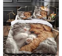DRVASMXCP Lindo Gatito Funda de Edredón Impresión 3D Juego de 3 Piezas Cierre de Cremallera Oculta Incluye Fundas de Almohada Transpirable Animal Dormido Funda Edredon for Ancianos Single（140x200cm）