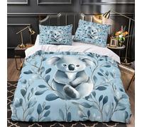 DRVASMXCP Lindo Koala Funda de Edredón Microfibra de poliéster 3 Piezas Estampado 3D Cremallera Oculta con Fundas de Almohada Animal ilustrado Funda Edredon for niños Single（140x200cm）