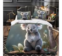 DRVASMXCP Lindo Koala Tocando la Guitarra Funda de Edredón Juego de 3 Piezas Diseño 3D Incluye Fundas de Almohada Antialérgica Animal de Dibujos Animados Funda Edredon for Ancianos Double（200x200cm）