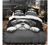 DRVASMXCP Lindo Perro caniche Funda de Edredón Suave Estampado 3D 3 Piezas Cierre de Cremallera Oculta con Fundas de Almohada Mascota de compañía esponjosa Funda Edredon for Familia Double（200x200cm）