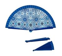 DRW Abanico Madera Decorado con Arabesque Azul 42 cm