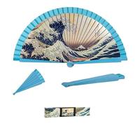 DRW Abanico Madera Decorado con el Cuadro de La Gran Ola de Kanagawa 42 cm