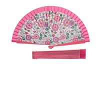 DRW Abanico Madera Decorado con Flores Rosas 42 cm