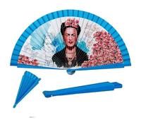 DRW Abanico Madera Decorado con la Imagen de Frida Khalo con Flores 42 cm