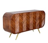 DRW Aparador con 4 Puertas de Madera y Patas de Metal en Natural y Dorado 152x42x81 cm