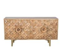 DRW Aparador con 4 Puertas de Madera y Patas de Metal en Natural y Dorado 152x45x83 cm