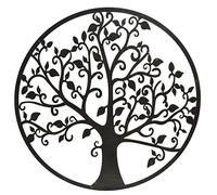 DRW Aplique decoración Pared Metal Redondo árbol con pájaros 100x100x1 cm