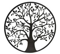 DRW Aplique decoración Pared Metal Redondo árbol con pájaros 100x100x1 cm
