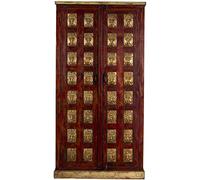DRW Armario con 2 Puertas de Madera con budas Dorados en Rojo y Natural 100x45x195cm
