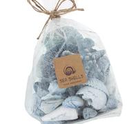 DRW Bolsa de Conchas Surtidas con esponjas, Estrella de mar y Piedras en Azul 12x8x15/23cm