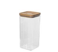 DRW Bote de Cocina de 1700ml acrilico Transparente con Tapa de Madera Natural 11x11x23 cm