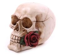 DRW Calavera con Rosa en la Boca de Resina 11 x 10 x 15.5 cm