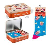 DRW Calcetines Palomitas Turquesa en Caja de Metal Talla Unica