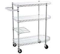 DRW Camarera con 3 baldas y Ruedas de Metal y metacrilato en Cromado 92x92x36cm