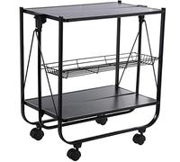 DRW Camarera Plegable con Ruedas de Metal en Negro 70x40x68 cm