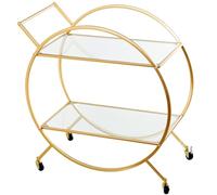 DRW Camarera Redonda con 2 Niveles de Metal y Cristal en Dorado y Transparente 37x93x82 cm