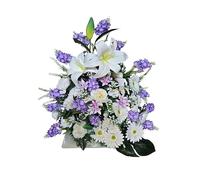 DRW Centro de Flores Artificiales Cementerio, Iglesia Bodas sepulturas Malva y Blanco con gerberas, liliums, Lilas y peonias 65x40x60 cm