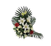 DRW Centro de Flores Artificiales para Cementerio Blanco Iglesias Bodas Centro de Flores para los Santos con liliums, capullos y claveles Blancos y gerberas Blancas 100x100x50 cm (Rojo)