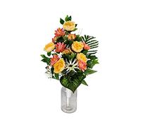DRW Centro de Flores Artificiales para Cementerio Iglesias Bodas Centro de Flores para los Santos Rosa Amarillo y Beige 65X40 cm Jarron para Introducir en los jarrones de nicho o Sepultura