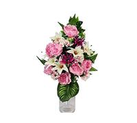 DRW Centro de Flores Artificiales para Cementerio Iglesias Bodas Centro de Flores para los Santos Rosa y Blanco 65X40 cm Jarron para Introducir en los jarrones de nicho o Sepultura