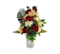 DRW Centro de Flores Artificiales para Cementerio Iglesias Bodas Centro de Flores para los Santos Rojo Naranja y Beige 65X40 cm Jarron para Introducir en los jarrones de nicho o Sepultura