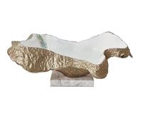 DRW Centro de Mesa de Aluminio con Base de marmol en Dorado y Blanco 23x20x16.5 cm