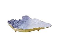 DRW Centro Decorativo de Mesa con Forma de Hoja de Aluminio en Dorado, Blanco y Azul 11x46x23 cm
