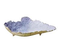 DRW Centro Decorativo de Mesa con Forma de Hoja de Aluminio en Dorado, Blanco y Azul 12x56x23 cm