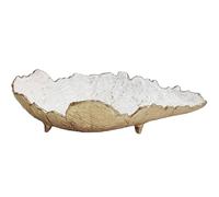 DRW Centro Decorativo de Mesa con Forma de Hoja de Aluminio en Dorado y Blanco 12x56x23 cm