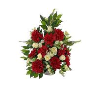 DRW Centro Flores Artificiales Cementerio, Santos, Iglesias, Aniversarios, Ceremonias, Bodas Blanco y Rojo con dalias Rojas y Rosas Blancas 65x60x35 cm